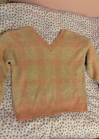 V Yaka Bej Triko Kadın Kazak - Görsel 2