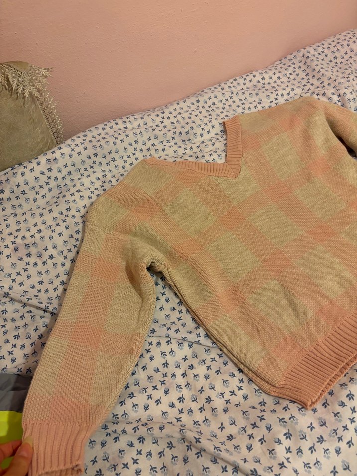 V Yaka Bej Triko Kadın Kazak - Görsel 3