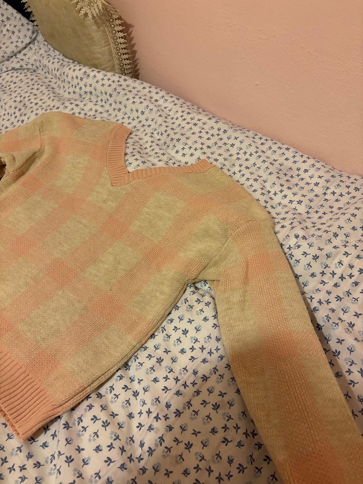 V Yaka Bej Triko Kadın Kazak - Görsel 4