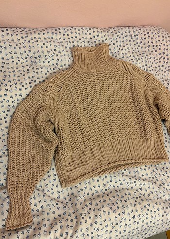 Boğazlı açık pembe -bej Örgü Kadın Kazak - Görsel 2