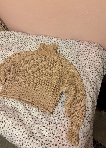 Boğazlı açık pembe -bej Örgü Kadın Kazak - Görsel 3