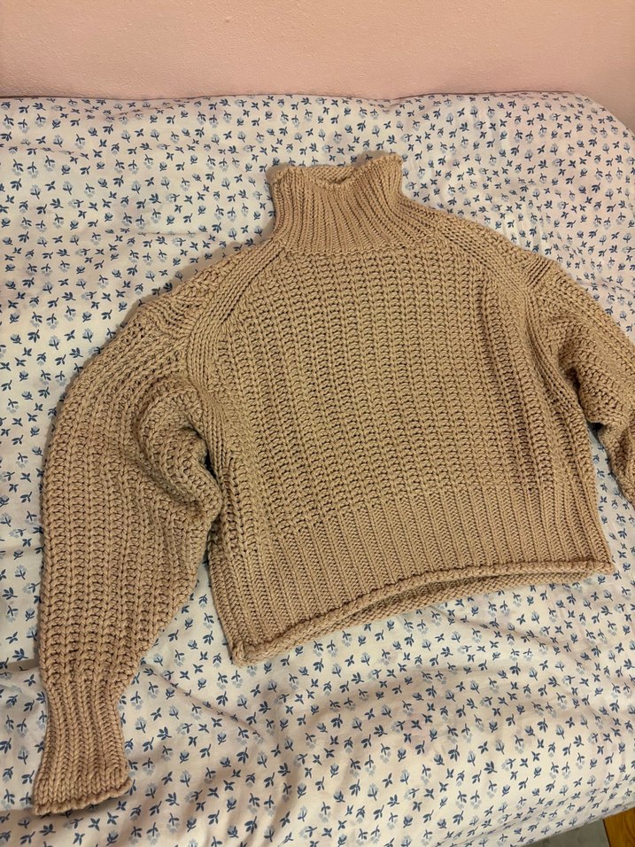 Boğazlı açık pembe -bej Örgü Kadın Kazak - Görsel 2