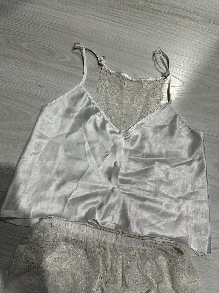 Dantel Detaylı Mini Beyaz Kadın Pijama Takımı - Görsel 2