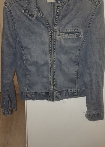 Gri Kadın Denim Ceket, Düğmeli, İnce Kesim - Görsel 5