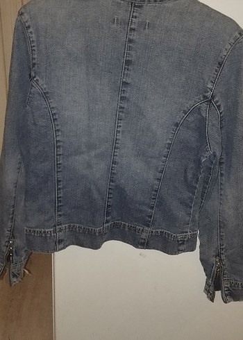 Gri Kadın Denim Ceket, Düğmeli, İnce Kesim - Görsel 7