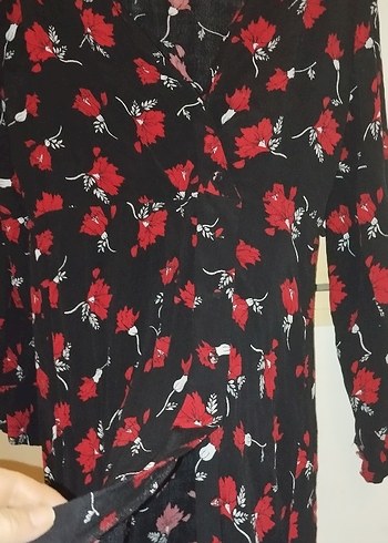 Çiçek Desenli Kırmızı Bohem Midi Elbise - Görsel 6