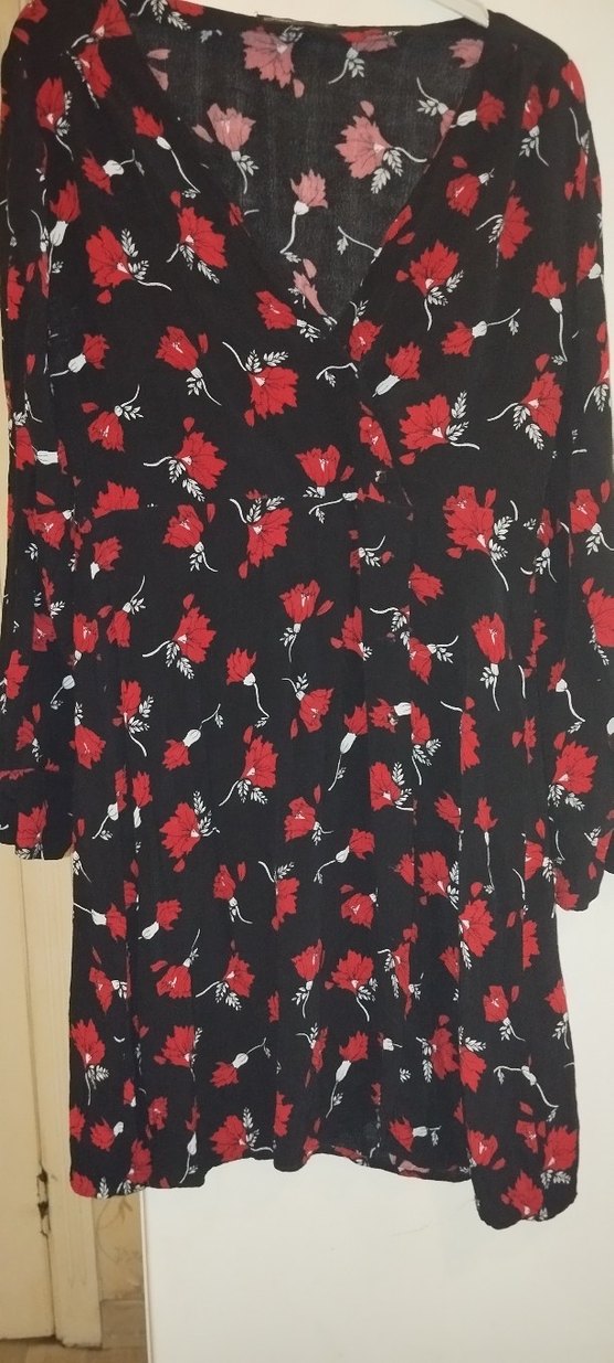 Çiçek Desenli Kırmızı Bohem Midi Elbise - Görsel 2