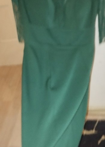 Drapeli V Yakalı Midi Yeşil Elbise - Görsel 7