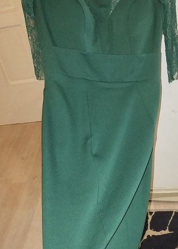 Drapeli V Yakalı Midi Yeşil Elbise - Görsel 8