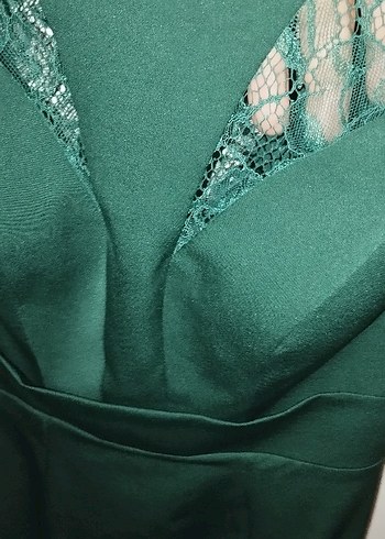 Drapeli V Yakalı Midi Yeşil Elbise - Görsel 2