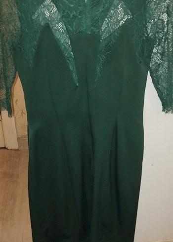 Drapeli V Yakalı Midi Yeşil Elbise - Görsel 4