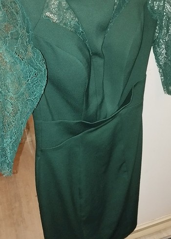 Drapeli V Yakalı Midi Yeşil Elbise - Görsel 6