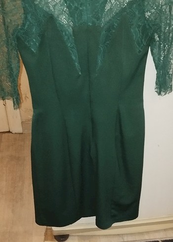 Drapeli V Yakalı Midi Yeşil Elbise - Görsel 10