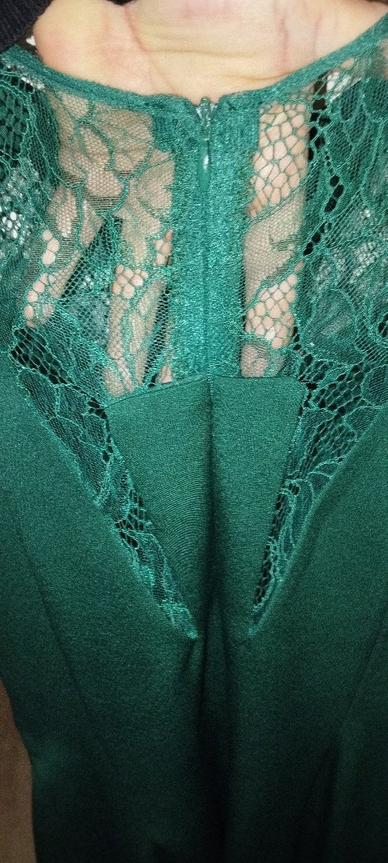 Drapeli V Yakalı Midi Yeşil Elbise - Görsel 5