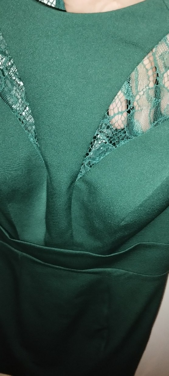 Drapeli V Yakalı Midi Yeşil Elbise - Görsel 2