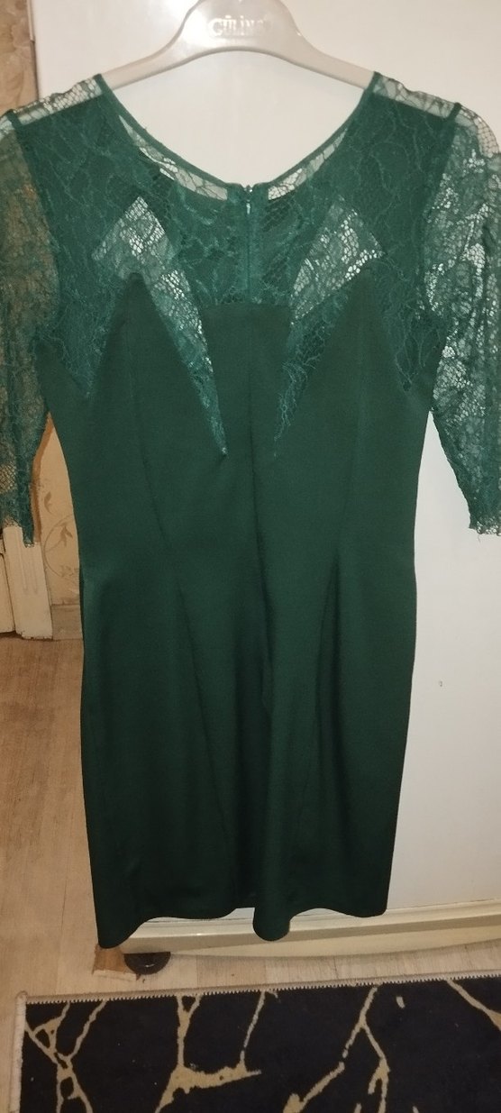 Drapeli V Yakalı Midi Yeşil Elbise - Görsel 4