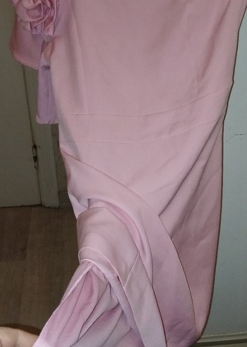 Pembe Midi Drapeli Straplez Elbise - Görsel 5