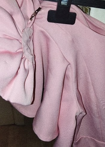 Pembe Midi Drapeli Straplez Elbise - Görsel 4