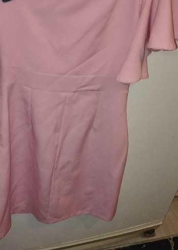 Pembe Midi Drapeli Straplez Elbise - Görsel 6