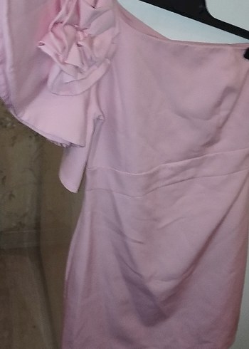 Pembe Midi Drapeli Straplez Elbise - Görsel 2