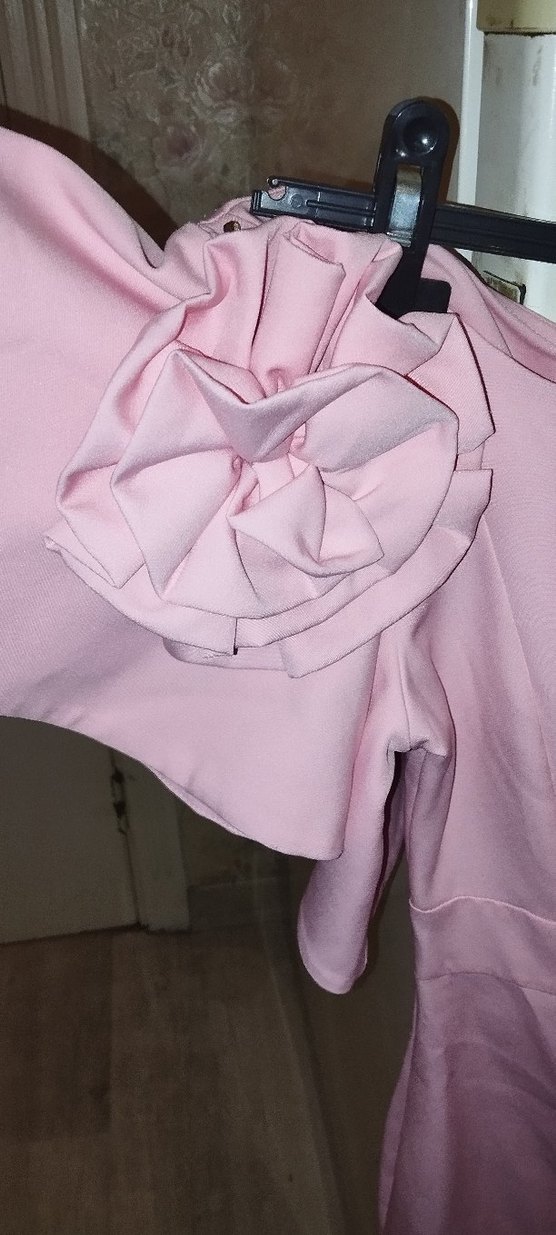 Pembe Midi Drapeli Straplez Elbise - Görsel 3