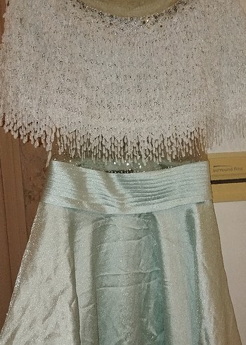 Bej Uzun Saten Dökümlü Bohem Etek - Görsel 2