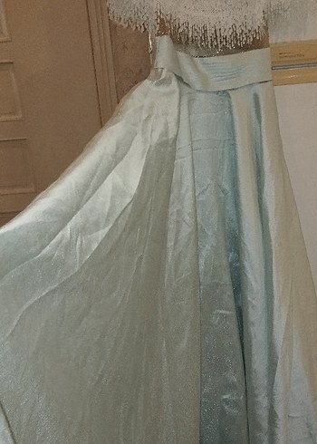 Bej Uzun Saten Dökümlü Bohem Etek - Görsel 4