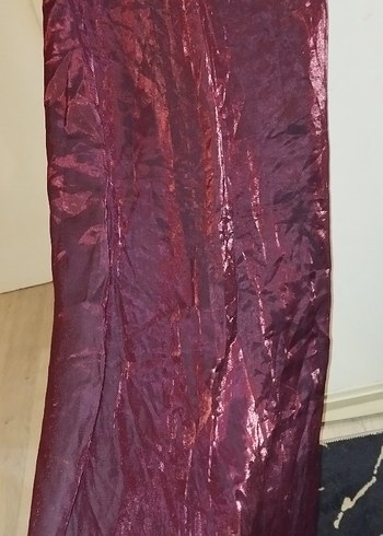 Bordo Saten Uzun Drapeli Etek - Görsel 2