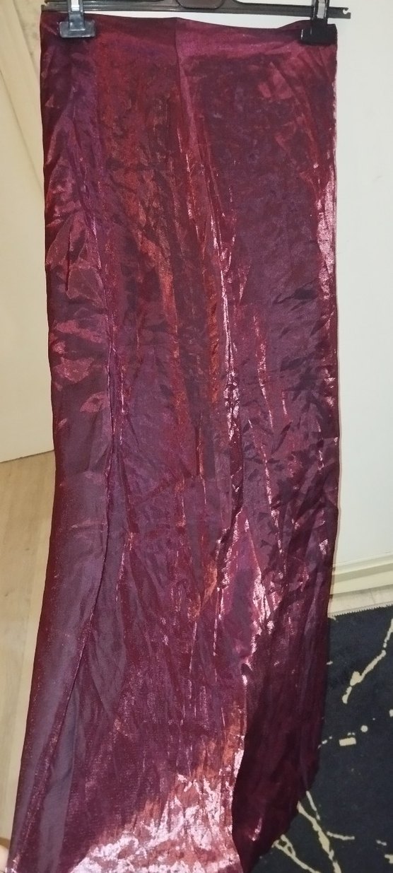 Bordo Saten Uzun Drapeli Etek - Görsel 2