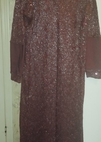 Kahverengi Simli Uzun Kollu Uzun Elbise - Görsel 2