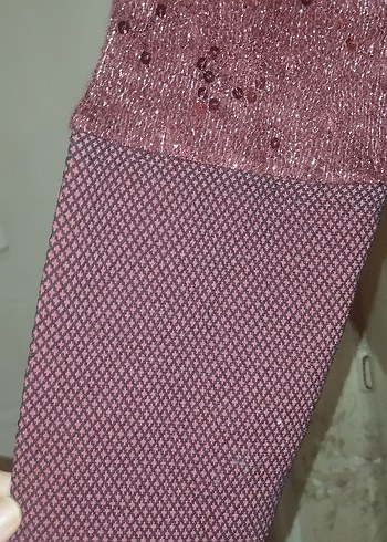 Kahverengi Simli Uzun Kollu Uzun Elbise - Görsel 4