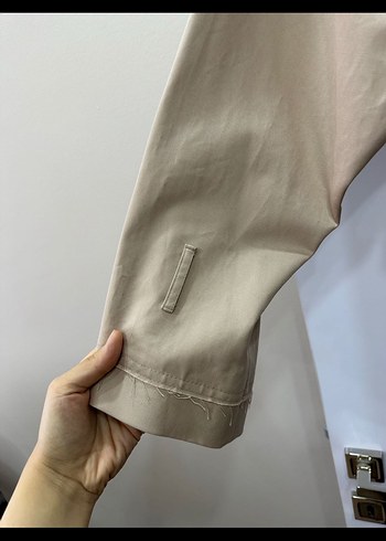 Bej Midi Keten Trençkot Düğmeli Strappy Kol