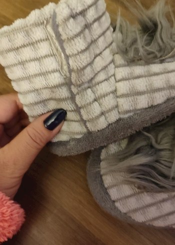 Kız Çocuk Bohem Gri Kürklü Ev Terliği - Görsel 3