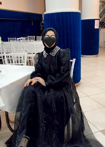 Uzun Siyah Organze kumaş  Kadın abiye - Görsel 5