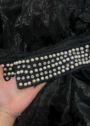 Uzun Siyah Organze kumaş  Kadın abiye - Görsel 9