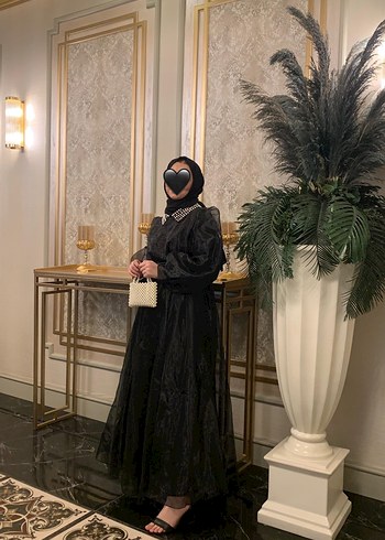 Uzun Siyah Organze kumaş  Kadın abiye - Görsel 3