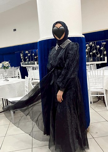 Uzun Siyah Organze kumaş  Kadın abiye - Görsel 6