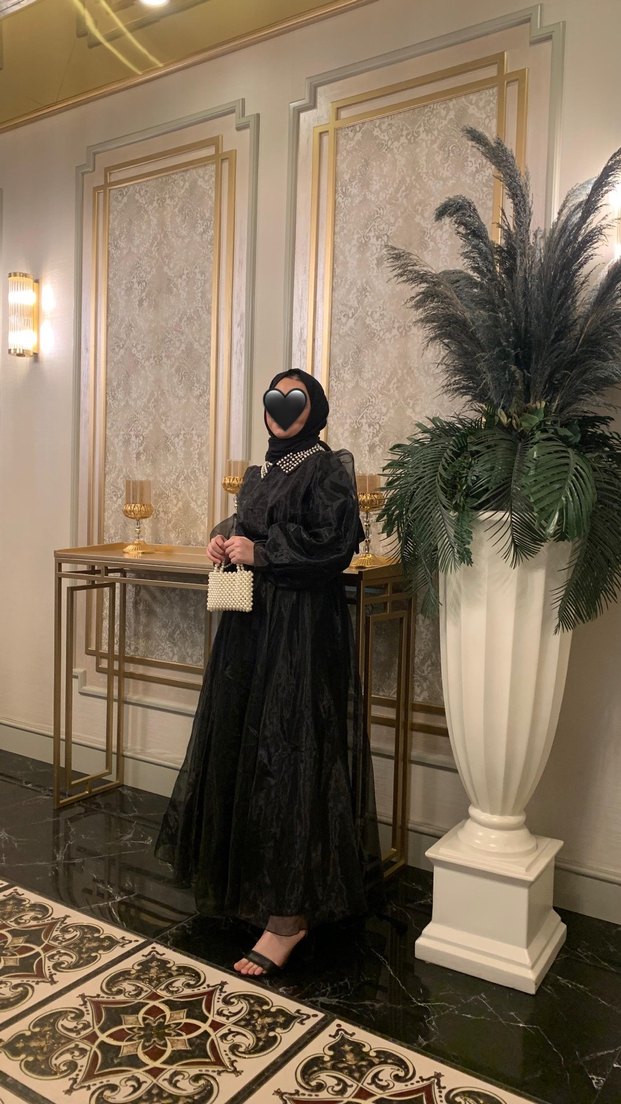 Uzun Siyah Organze kumaş  Kadın abiye - Görsel 3