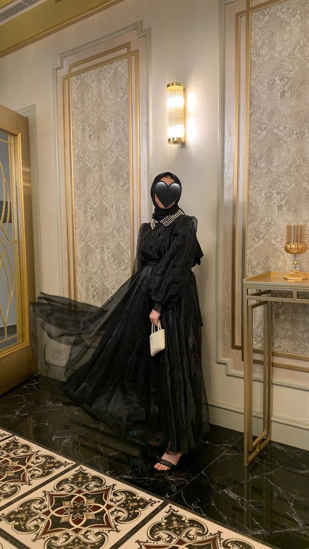 Uzun Siyah Organze kumaş  Kadın abiye - Görsel 2