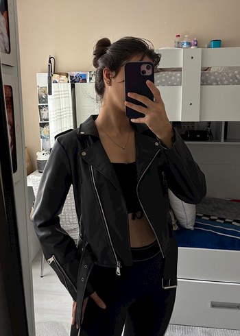 l Beden siyah Renk Siyah Deri Biker Ceket