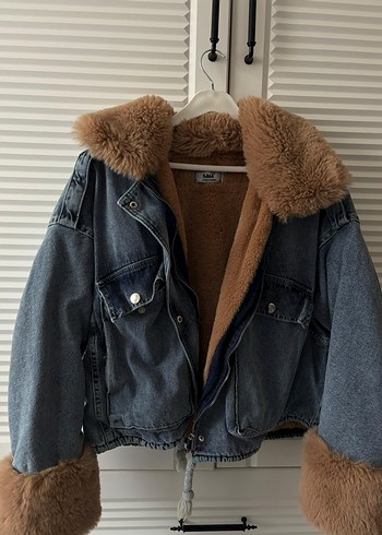 Kahverengi Kürklü Gri Denim Ceket
