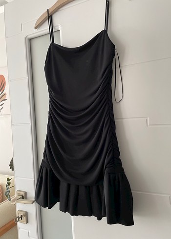 Zara Siyah Drapeli Midi Strappy Elbise