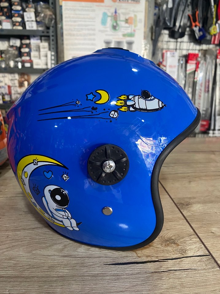 Renkli Baskılı Mavi Seramik Motosiklet Kaskı - Görsel 3