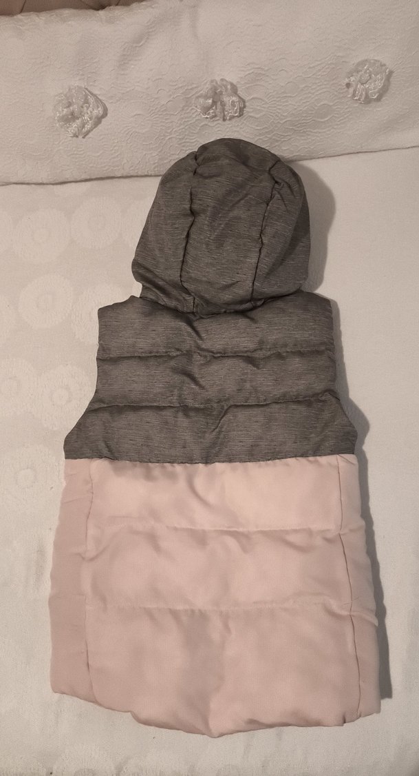 Kız Çocuk Kapüşonlu Gri Pembe Yelek - Görsel 2