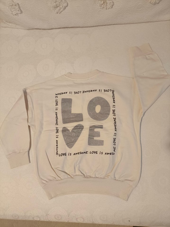 Kız Çocuk Bej Pamuklu Uzun Kollu Sweatshirt - Görsel 2