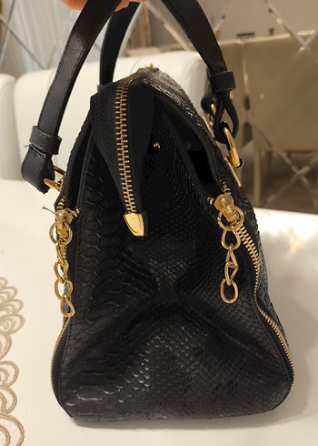 Siyah Yılan Derisi Desenli Deri Kadın Çanta - Görsel 2