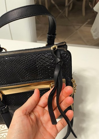 Siyah Yılan Derisi Desenli Deri Kadın Çanta - Görsel 4