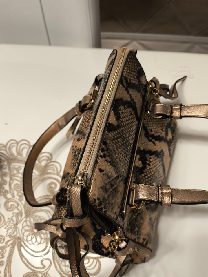 Kahverengi Yılan Desenli Deri Kadın Çanta - Görsel 4