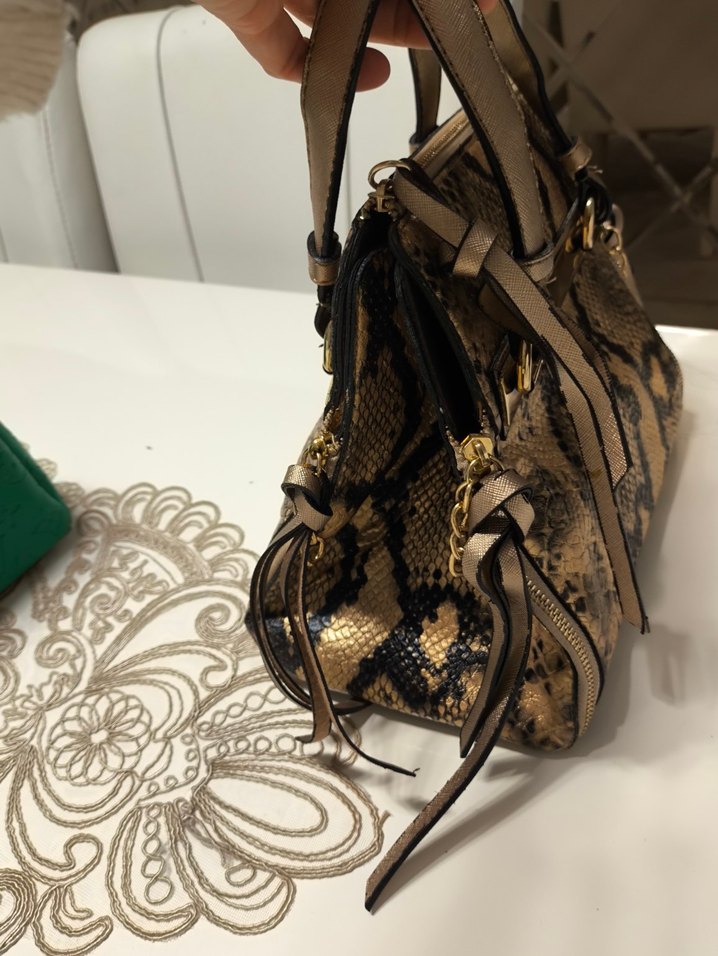 Kahverengi Yılan Desenli Deri Kadın Çanta - Görsel 2