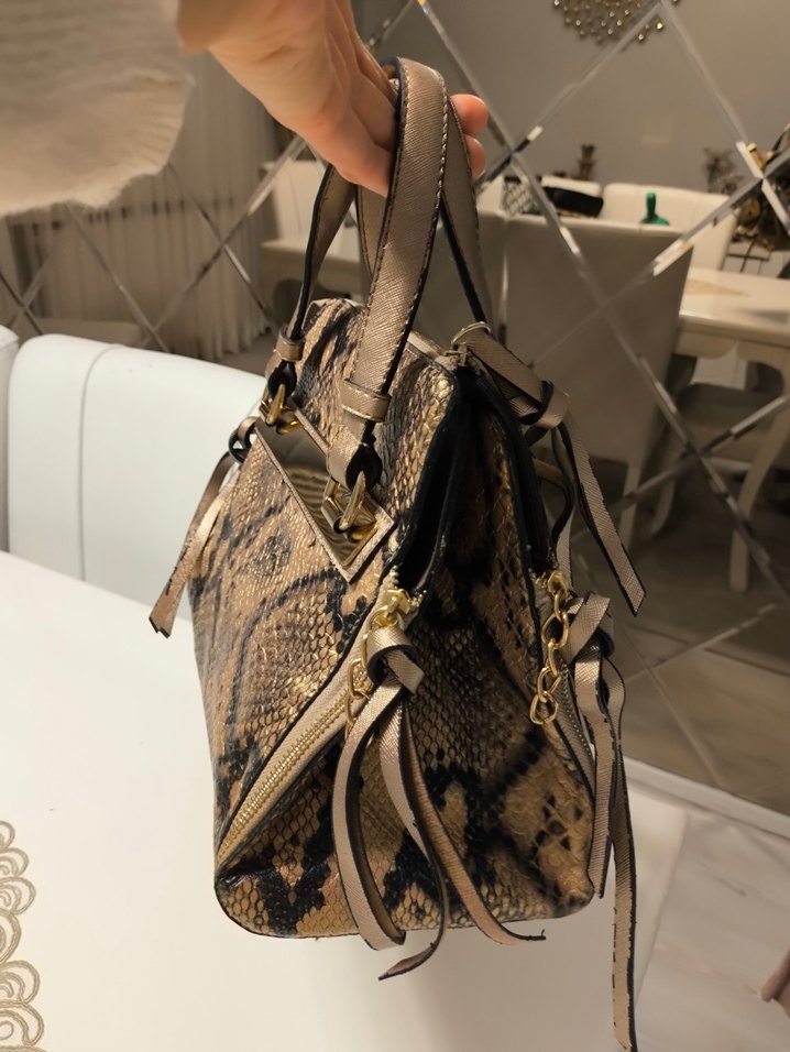 Kahverengi Yılan Desenli Deri Kadın Çanta - Görsel 3